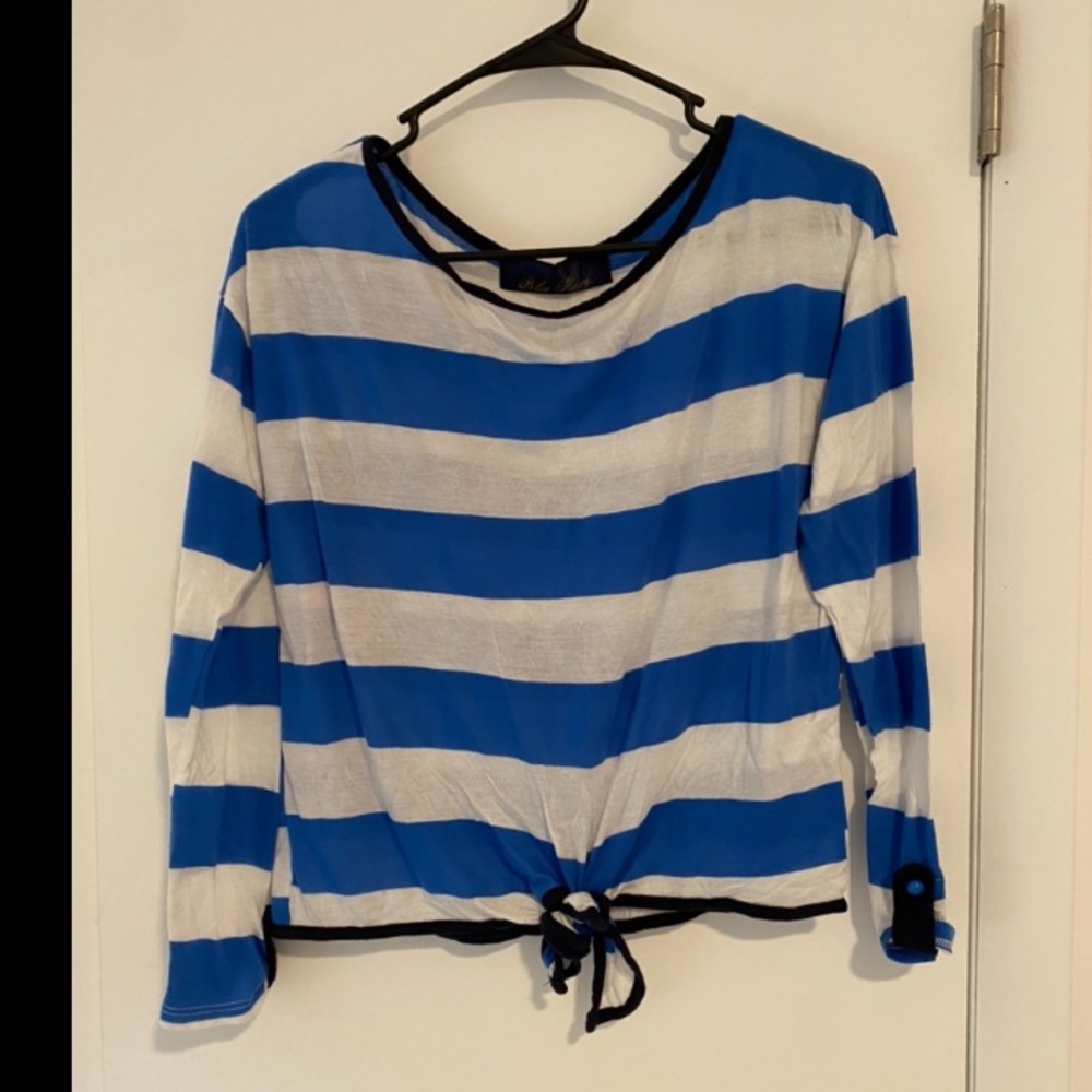 Blue Rain Blue & White Striped Long Sleeve Top, size M